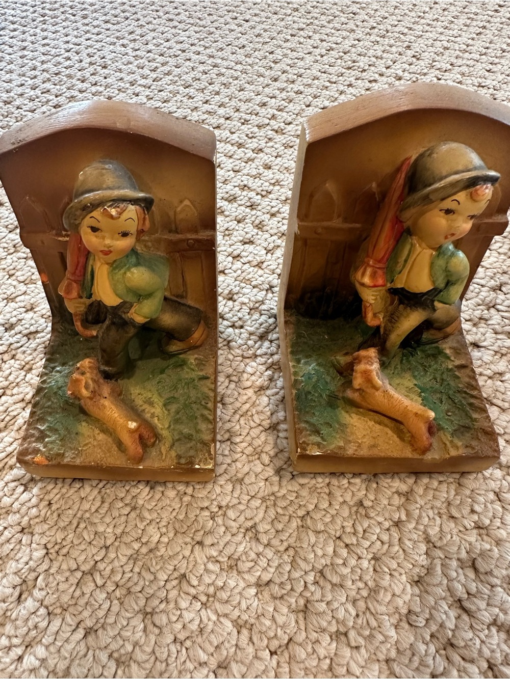 Vintage Boy with Dog Accent Bookends - Green and Brown